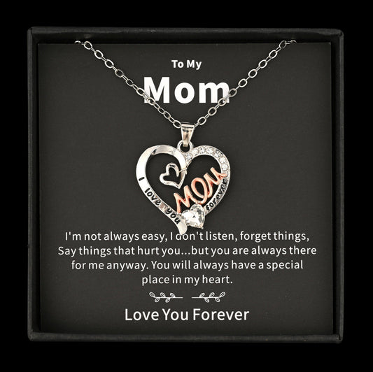 Sparkly Roses Mother's Day Necklace Heart Mom / Black