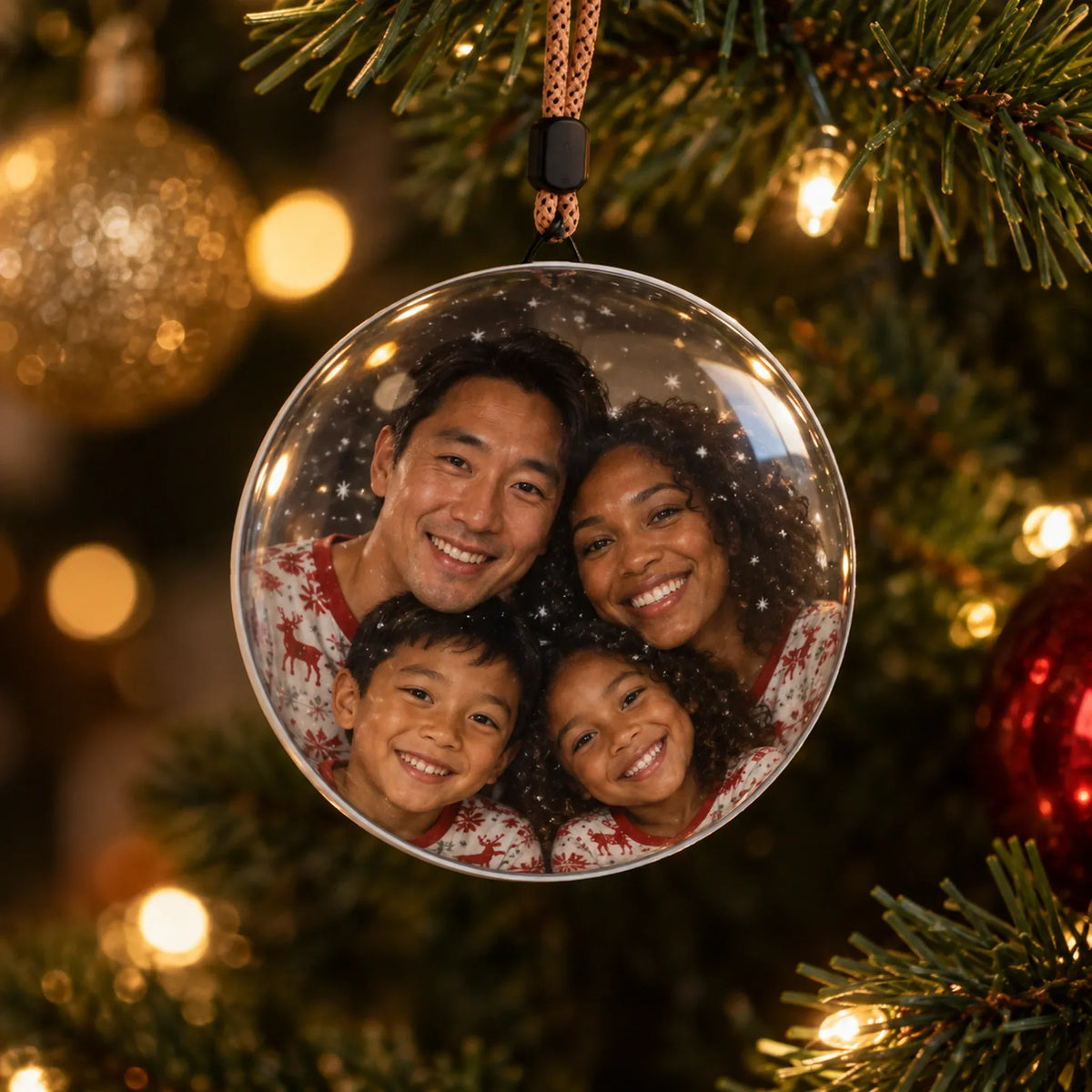 Memory Orb on the tree with a family photo inside