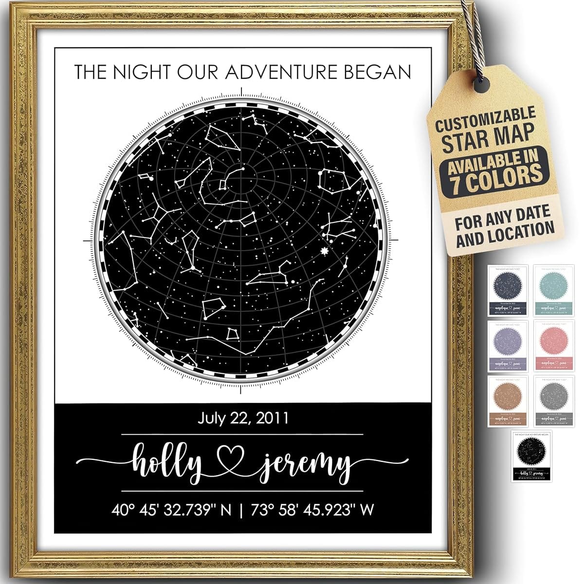 Sparkly Roses Personalized Star Map W/ Name, Date & Location