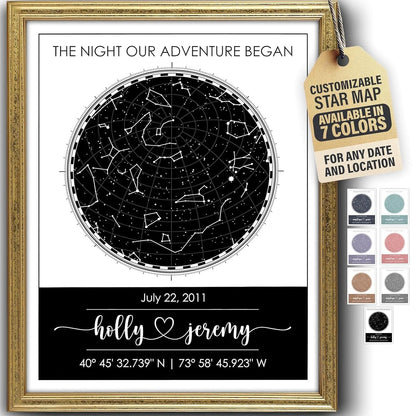 Sparkly Roses Personalized Star Map W/ Name, Date & Location