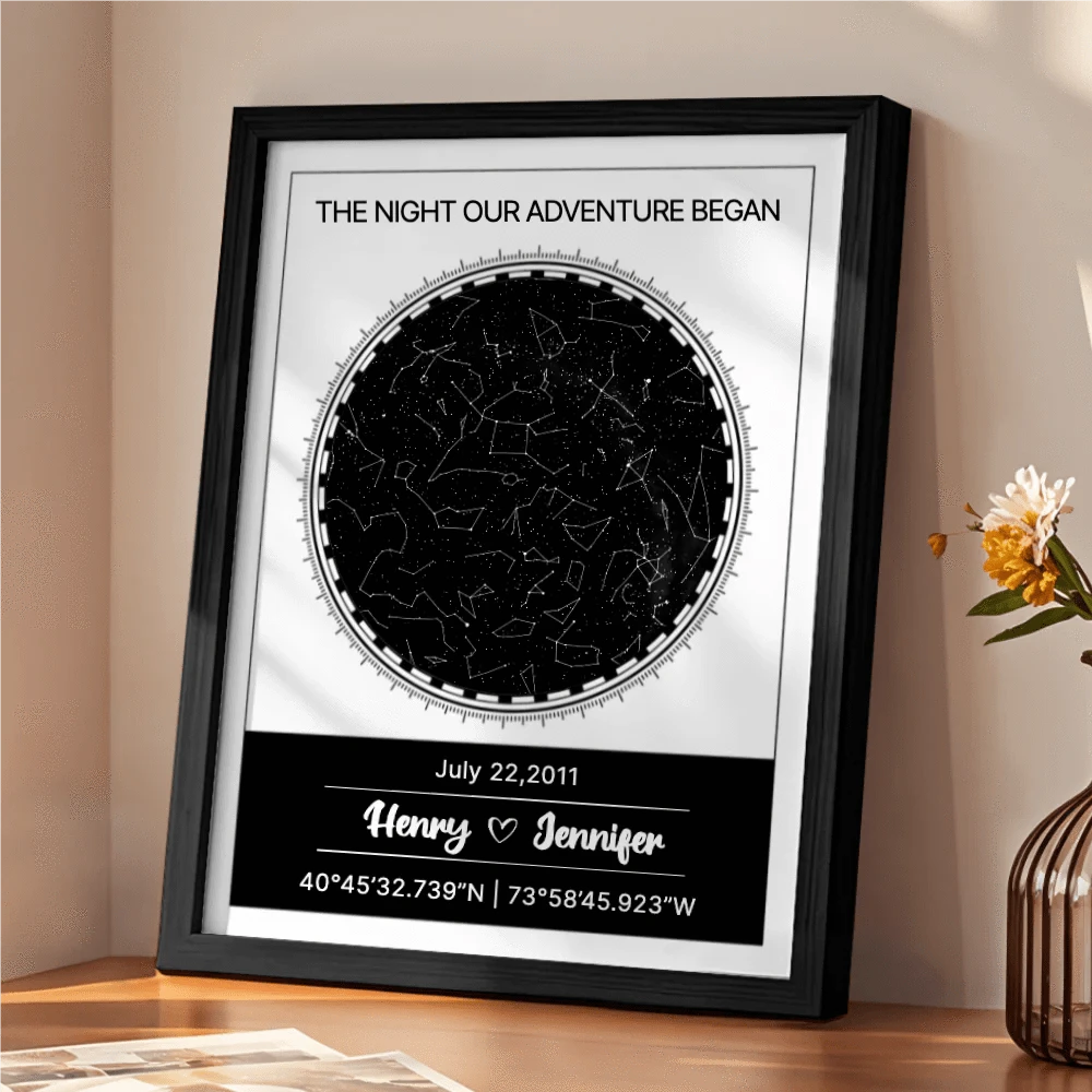 Sparkly Roses Personalized Star Map W/ Name, Date & Location