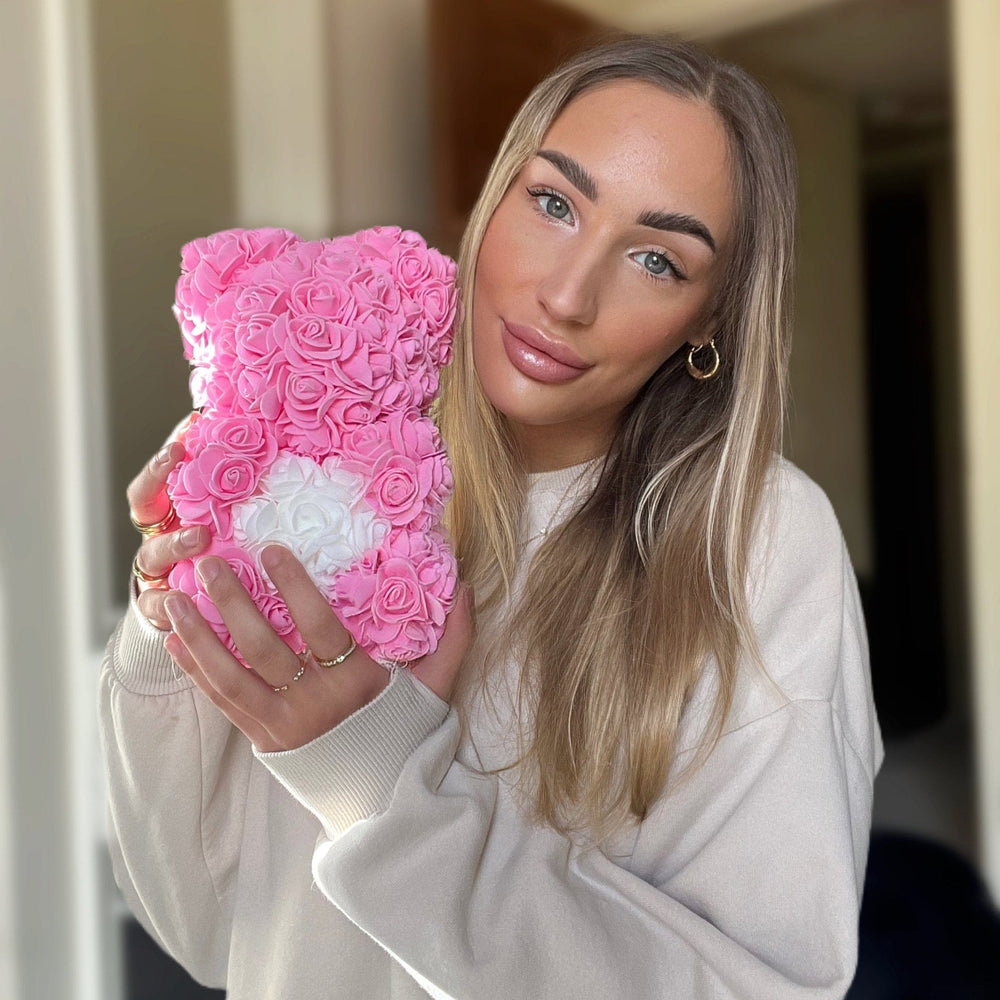 A Rose Bear with the woman it was given to