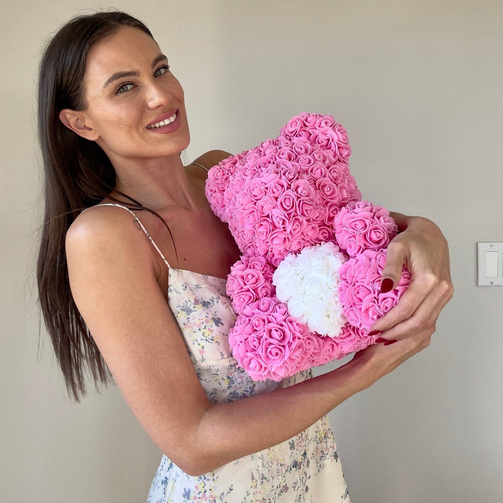 A Rose Bear with the woman it was given to