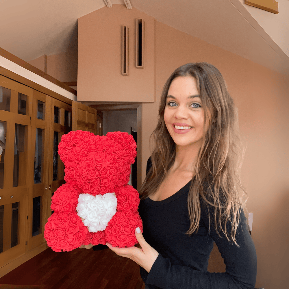A Rose Bear with the woman it was given to