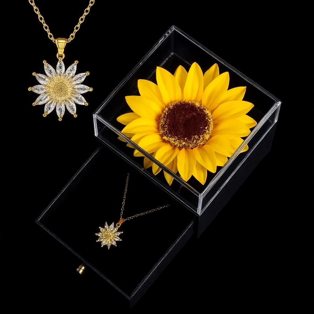 Sparkly Roses Sunflower Box & Necklace