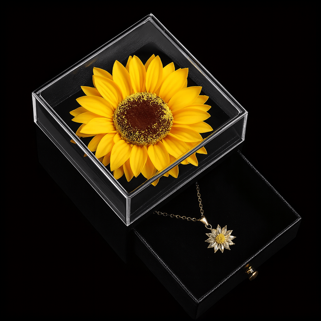 Sparkly Roses Sunflower Box & Necklace