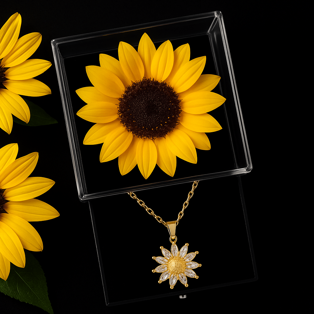 Sparkly Roses Sunflower Box & Necklace