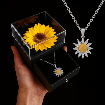Sparkly Roses Sunflower Box & Necklace Silver