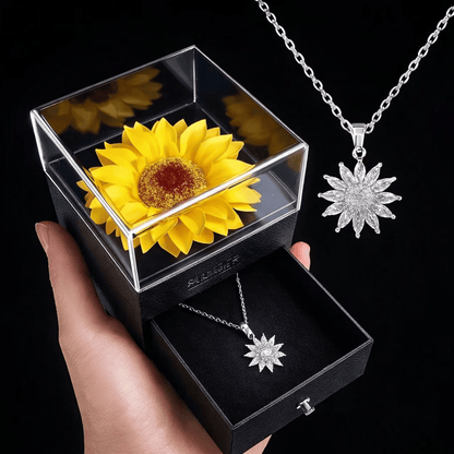 Sparkly Roses Sunflower Box & Necklace Silver