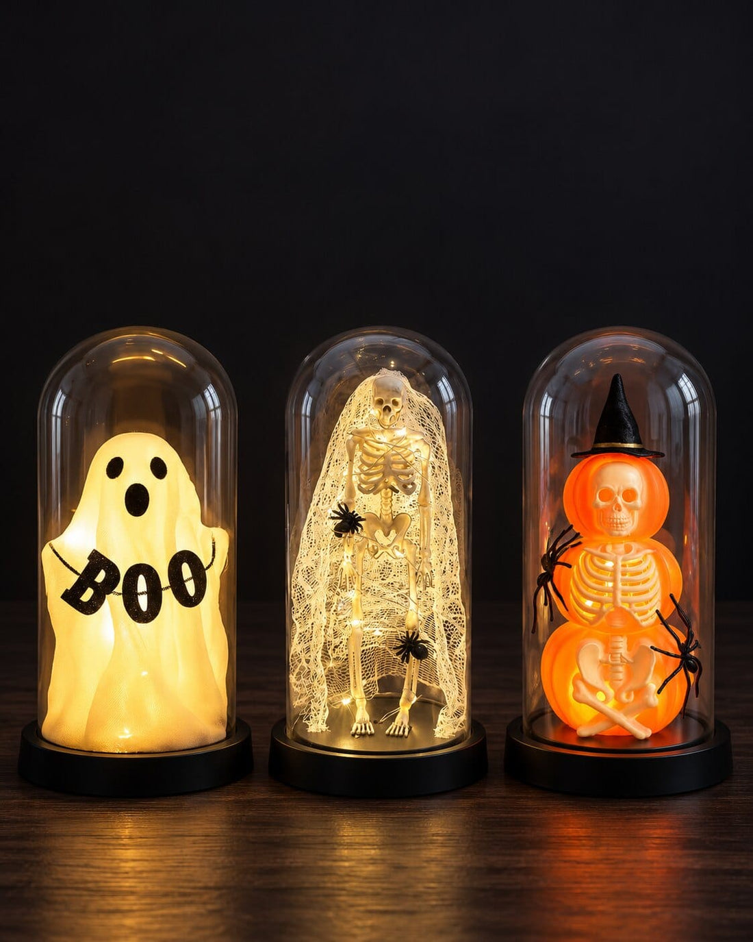 Glowing Halloween glass domes in the dark