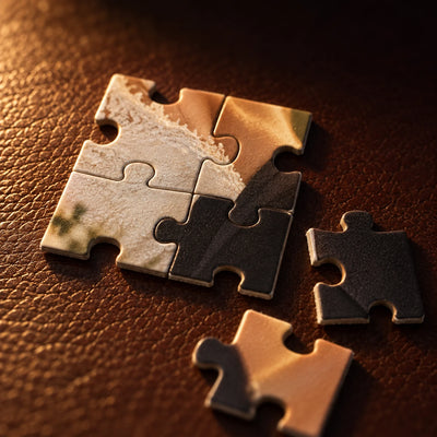 Close detail of printed puzzle pieces